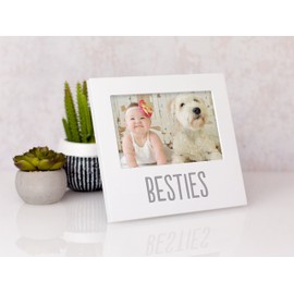 Pearhead Bestie and Baby Frame, Baby and Pet Keepsake Frame, 4" x 6" Photo Insert, Tabletop And Wall Mount Picture Frame, White