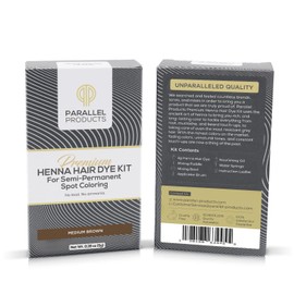 Parallel Products Spot Color Henna Kit - Henna Hair Dye - 5 grams - Tint for Professional Spot Coloring - With Nourishing Oil, Mixing Dish and Application Brush - Root Touch Up (Medium Brown)