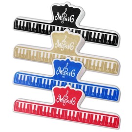 Set of 4 Music Score Clips, Piano, Guitar, Book, Music Score Pages, Memo Clips, Music Notes, Music Goods, Accessories, Plastic (4 Colors)