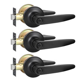 RAZCC Privacy Door Levers, 3 Pack Matte Black Door Handles, Bed and Bath Door Locksets Heavy Duty Keyless Interior Handles, Reversible for Left Right Handed Doors