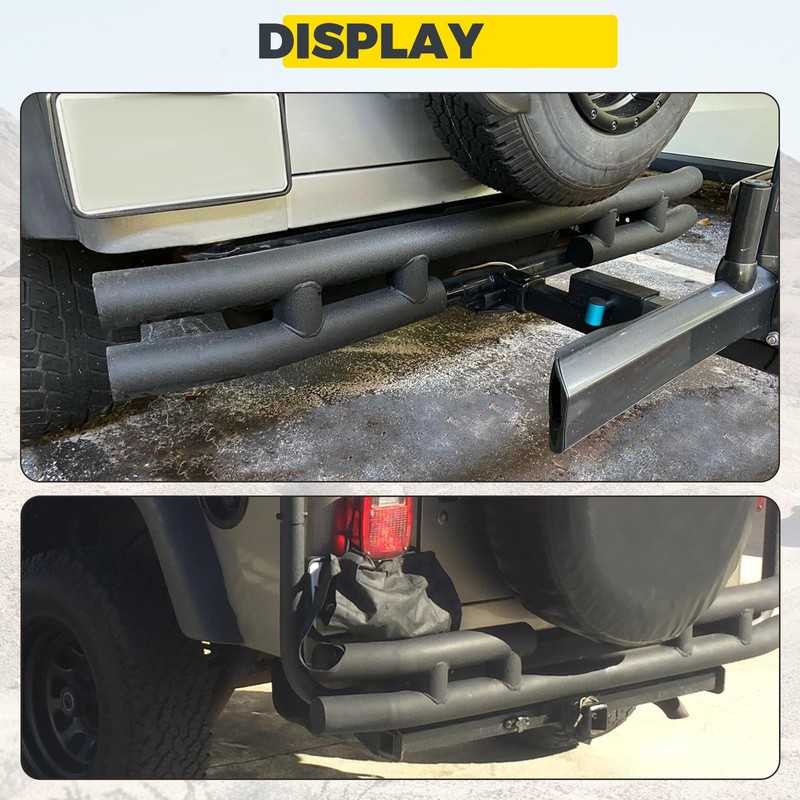 KUAFU Rear Dual Tube bumper Compatible with 1997-2006 Jeep Wrangler