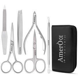 Professional 7-Piece Manicure Kit for Women & Men – Stainless Steel Nail Scissors, Tweezer, Cuticle Trimmer, Pusher, Nail File & Carry Case for Grooming
