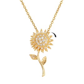 TREE NEST Collar con Colgante de Flor de Sol para Mujer, Collar de Girasol Giratorio, Cadena de Clavícula, Chapado en Oro, Collares con Colgante de Ajustable Collares de Joyería para Mujeres, Regalos de Joyería de Boda de Aniversario