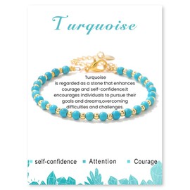 Uwiyo Beaded Bracelets for Women Girls, 4mm Natural Stone Bracelets Gold Plated Bead Bracelet Adjustable Gemstone Stone Bracelet for Birthday Christmas Valentine's Day Gifts (Turquoise)