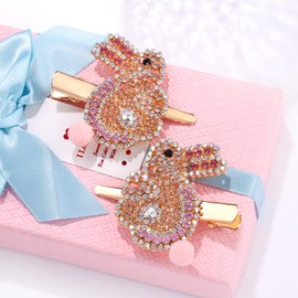 NVENF Horquillas para el pelo de Pascua para mujeres y niñas, brillantes diamantes de imitación de conejo de Pascua, lindas horquillas coloridas para el pelo, accesorios de moda para el cabello (conejo rosa)