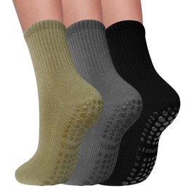 Elapse Space 3 Pairs Pilates Socks with Grips for Women, Grip Socks for Yoga Crew Socks for Barre Non Slip Socks