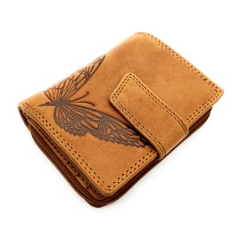 Jockey Club Small Genuine Leather Wallet Sauvage Leather with RFID Protection Butterfly, brown, coin purse