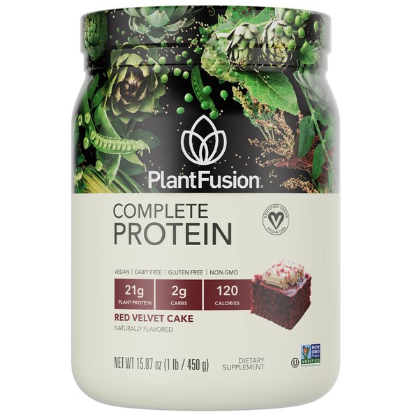 PlantFusion Complete Vegan Protein Powder - Plant Based Protein Powder With BCAAs, Digestive Enzymes and Pea Protein - Keto, Gluten Free, Soy Free, Non-Dairy, No Sugar, Non-GMO - Red Velvet 1 lb