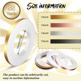 Nuanchu 4 Rolls Metallic Tape Gold Polyester Film Thin Foil Tape1/4 Inch x 220 Yards DIY Graphic Mirror Adhesive for Detailing Accent Wall Wardrobe Christmas Gift Wrapping Crafts, 4 Colors