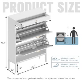 Brafab Shoe Storage Cabinet with 2 Flip Drawers&1 Small Drawer, Slim Entryway Shoe Organizer with Sun Pattern Doors for Leather Shoes,Pure White