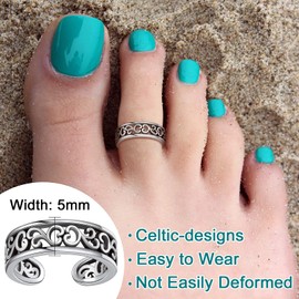 Silvora Sterling Silver Toe Rings for Ladies, Vintage Irish Celtic Knot Adjustable Ring Cuff Finger Pinky Midi Rings for Her