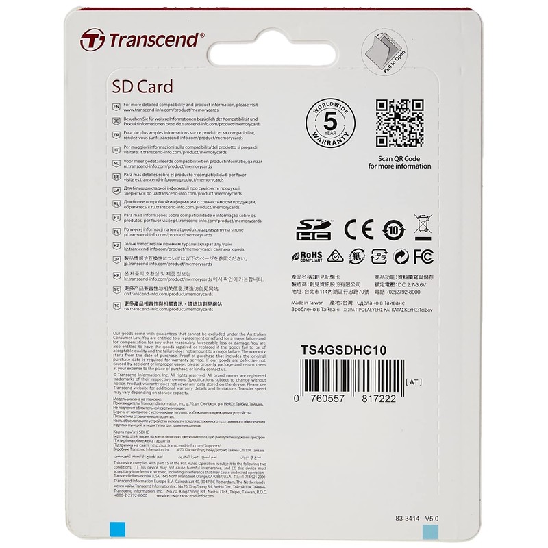 Transcend 4GB Class 10 SDHC Card (TS4GSDHC10)