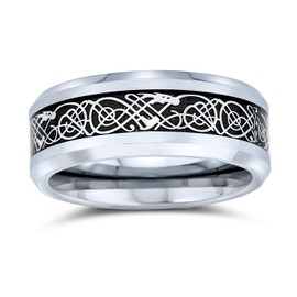 Bling Jewelry Celtic Dragon Wide Wedding Band Ring Black Inlay Tungsten Comfort Fit 8mm