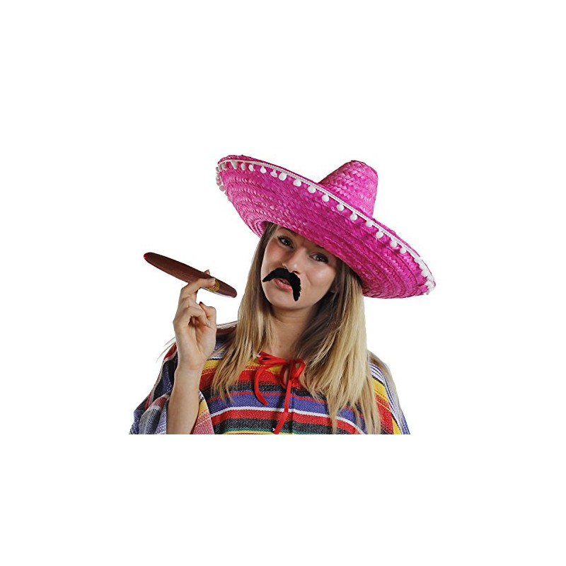 IDEALGIFTSHOP 1X PINK MEXICAN SOMBRERO HATS PLUS 1X MOUSTACHE PLUS