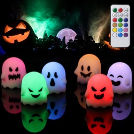 KunSwenn Color Changing Ghost Candles Flickering Flameless with Remote Timer, Halloween Spooky Battery Operated Tea Lights Candles, LED Tealights for Halloween Decorations(Set of 6, D2”xH2.4”)