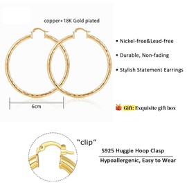 18K Gold Plated Hoop Earrings for women Trendy Twisted Huggie Hoops Earrings Lightweight Large Chunky Earrings 925 Sterling Silver Boho Jewelry for Teen Gift (style 7)