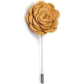 Flairs New York Gentleman's Essentials Premium Handmade Flower Lapel Pin Boutonniere (Pack of 1 Pin, [Wool Fabric] Mustard Yellow)