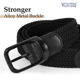 WERFORU 2 Pack Stretch Woven Belts Men's Elastic Braided Belt 1 3/8 Casual Golf Belt for Jeans Pants Black+Grey
