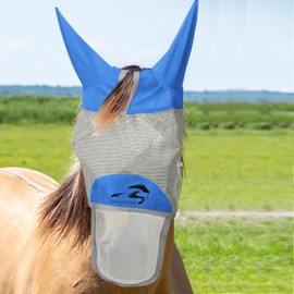 Gufastore Horse Fly Mask Cold-Proof with Long Nose and Ears,Blue,Large Size