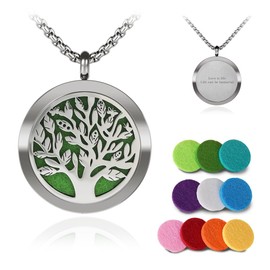 Tree of Life Aromatherapy Essential Oil Diffuser Necklace,Aromatherapy Diffuser Stainless Steel Pendant,for Men and Women,Portable,Suitable for Yoga,Meditation,Travel,Stress Relief Gift(Silver 30mm)