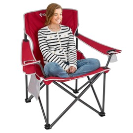 KingCamp Red Oversized Camping Chair with Cup Holder & 3 Storage Pockets - Heavy-Duty 360lbs Capacity Folding Lawn Chair, Portable Compact Foldable Outdoor Chair for Camping, Fishing, BBQ
