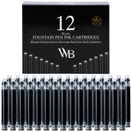 Wordsworth & Black 12 Pack Fountain Pen Ink Refills - Set of 12 Black Ink Cartridges - International Standard Size - Length APPR 2.3" - Base Diameter APPR 0.24" - Disposable and Generic