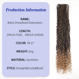 HANNE Boho Dreadlock Extensions for Women Handmade Synthetic Double Ended Dreadlock Extensions Curly End Box Braids 24Inch Crochet Soft Dreads Extensions (10 Strands/Pack MT1/27)