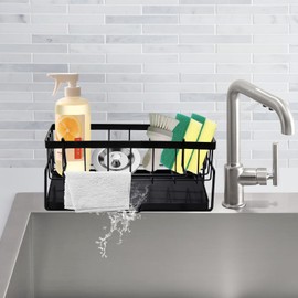 Mythosurge Sink Organiser with 2 Cleaning Cloths, Dish Cloth Holder Cloth Holder with Drain Pan, Sink Organiser, Kitchen Utensils, Sponge Holder, Tea Towel Hanger (Grey)