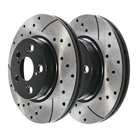 AutoShack Front Drilled and Slotted Brake Rotors Black and Performance Ceramic Pads Replacement for 2005-2010 Honda Odyssey 3.5L V6 FWD PERF413701089