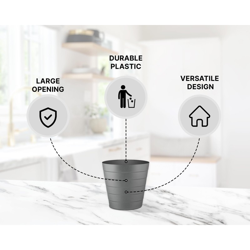 Zuvo Plastic Paper Bin 8L - Shatter-Proof Waste Basket for