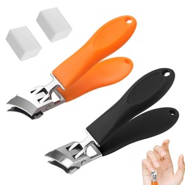2 PCS Wide Jaw Opening Anti-Splash Slanted Nail Clipper,New Slanted Nail Clippers,Stainless Steel Wide Jaw Nail Clippers for Seniors Thick Nails(Black,Orange)