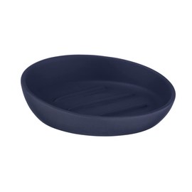 WENKO Badi Blue Soap Dish Ideal for Shower Gel without Packaging or Solid Hair Shampoo, High-Quality Ceramic with Matte Surface, Soap Dish in Simple, Simple Shape, Diameter 11.5 x 3 cm