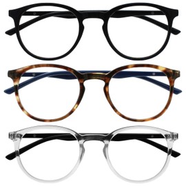 OPULIZE Met Glasses Blue Light Filter Pack of 3 Slim Round Frame Spring Hinges Improved Sleep Computer Glasses Gaming Anti-Glare Black Brown Transparent Men Women BBB60-12C +0.00