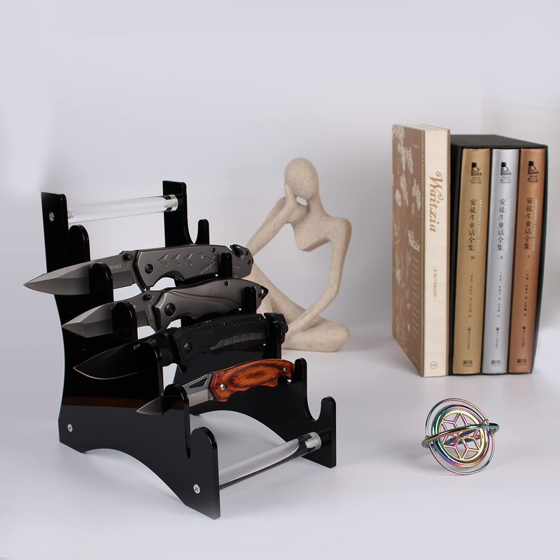 Acrylic Knife Display Stand, Holds 6 Pocket Knives, Transparent/Black, 14x15x8.4
