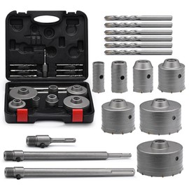 17PCS Concrete Hole Saw Kit, 30/40/50/65/80/100/110mm Carbide Masonry Hole Saw Drill Bit Set with SDS Plus & Max Shank for Concrete Cement Brick Stone Wall Drilling