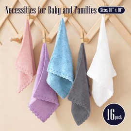 16 Pack Baby Washcloths - Luxury Multicolor Coral Fleece - Extra Absorbent and Soft Wash Clothes for Newborns, Infants and Toddlers - Suitable for Sensitive Skin and New Born - Baby Shower, 10x10 Inch