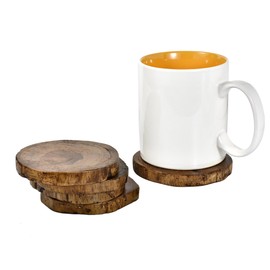 AeraVida Teak Wood Natural Tree Bark Coaster Set of 5