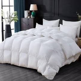 Luxurious Goose Down Feather Fiber Comforter Duvet Insert, Exquisite Solid White Design, Oversize Super King White 120 x 120, Premium Baffle Box 100% Egyptian Cotton, 85 oz Fill Weight