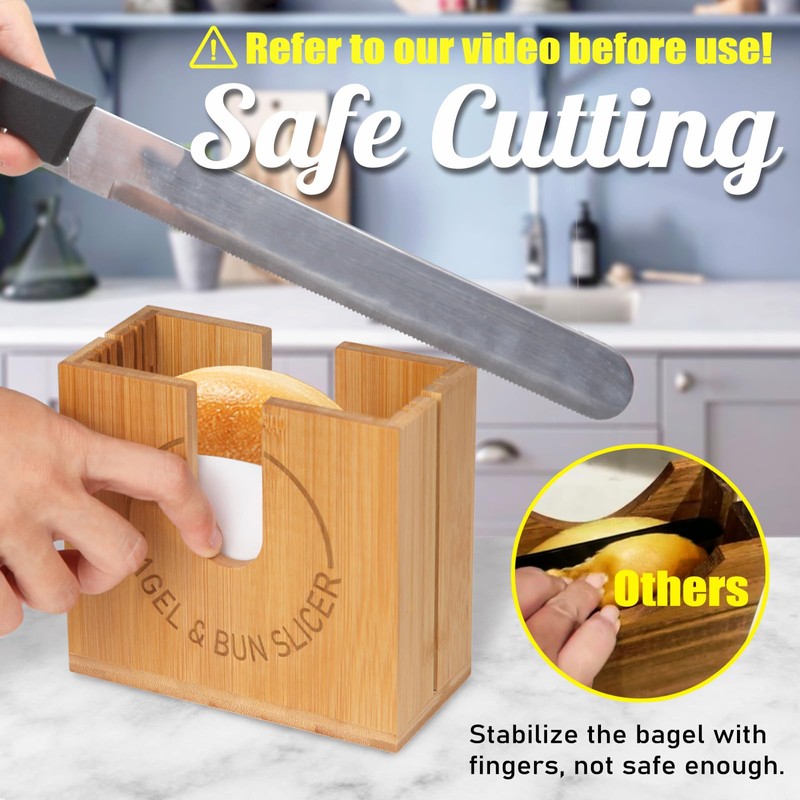 Large Adjustable Bagel Slicer Holder, Bagel Cutter for Small and