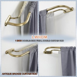 Lwiiom Double Curtain Rod for Windows 48 to 84 Inch,Adjustable Antique Bronze Wrap Around Curtain Rod with Aluminum Double-deck Finials and Brackets,1"Front and 5/8" Back Blackout Curtain Rod