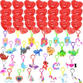 DINESIL 28 Packs Valentines Party Favors Set with Valentines Hearts, Unicorn Keychains, Dinosaur Keychains and Valentines Cards for Kids Valentine Classroom Exchange, Valentine Party Supplies Gifts