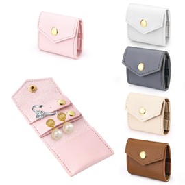 Sekonow 5 Pack Mini Jewelry Travel Pouch Case, Small PU Leather Travel Jewelry Organizer Bag Roll with Snaps for Women Ring Earring Ear Stud Necklace Storage Gift Bags