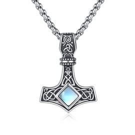 ZIPPICE Thor's Hammer Necklace 925 Sterling Silver Viking Celtic Knot Mjölnir Pendant Nordic Viking Necklace Unisex Jewellery, Sterling Silver