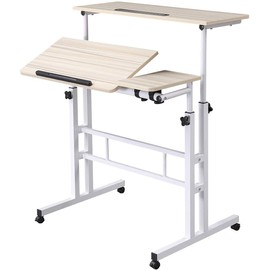 C/N Height Adjustable Rolling Desk Mobile Stand Up Desk with Wheels, Home Office Computer Workstation Desk, Table Laptop Cart for Standing or Sitting