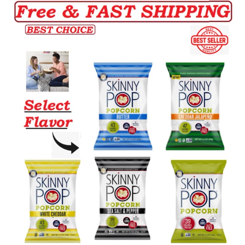 SkinnyPop White Cheddar Popcorn, Skinny Pop,4.4oz Grocery Size Bag,Select Flavor