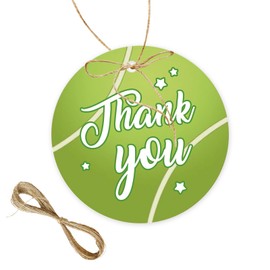 50pcs Tennis Round Thank You Tags, Green Tennis Gift Tag with String for Birthday Party, Ball Thank You Paper Tags for Sport Themed Appreciation Party Favors