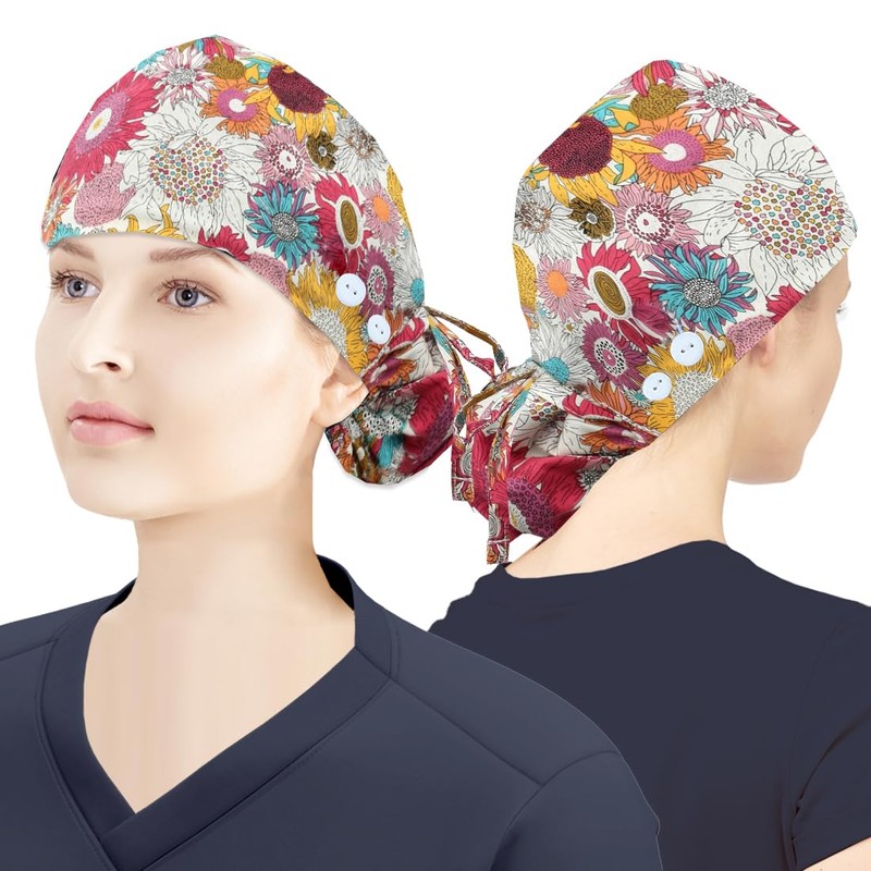 ATHIK Surgical Scrub Cap with Button, Satin-Lined Hat, Cotton Working