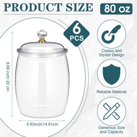 Nuogo 6 Pcs Plastic Candy and Cookie Jar with Lids Decorative Apothecary Jars Candy Buffet Containers Clear Airtight Food Storage Canister Home Decoration(80 oz,Classic)