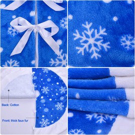 yuboo - Falda de árbol de Navidad azul esponjosa, de 36 pulgadas de pelo peludo pequeño con copos de nieve blancos, decoraciones de Navidad azules y adornos para árbol de Navidad