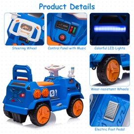 Ride On Car, Electric Car for Kids, LED Flash Lights, Radar Rocket Sound & Music Player with USB Port, Battery Powered Toddler Vehicle for Boys and Girls